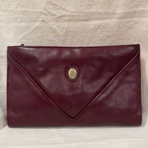 Vintage 70's FS Originals Burgundy Genuine Leather Envelope Clutch Bag Wine